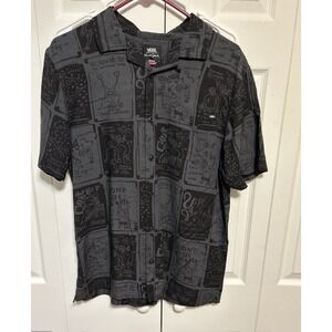 VANS, Daniel Johnston Artwork Short Sleeve Button Up, Black, Loop Collar, Medium